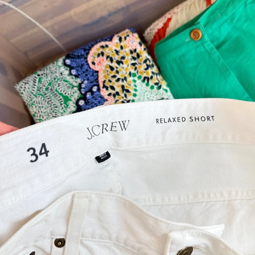 J.‎ Crew White Denim Cutoff Shorts Size 32 High Rise Raw Hem Summer Coastal